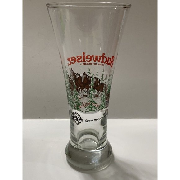 Vintage 1989 Budweiser Christmas Holiday Clydesdale Horses Pilsner Beer Glass - Picture 3 of 11